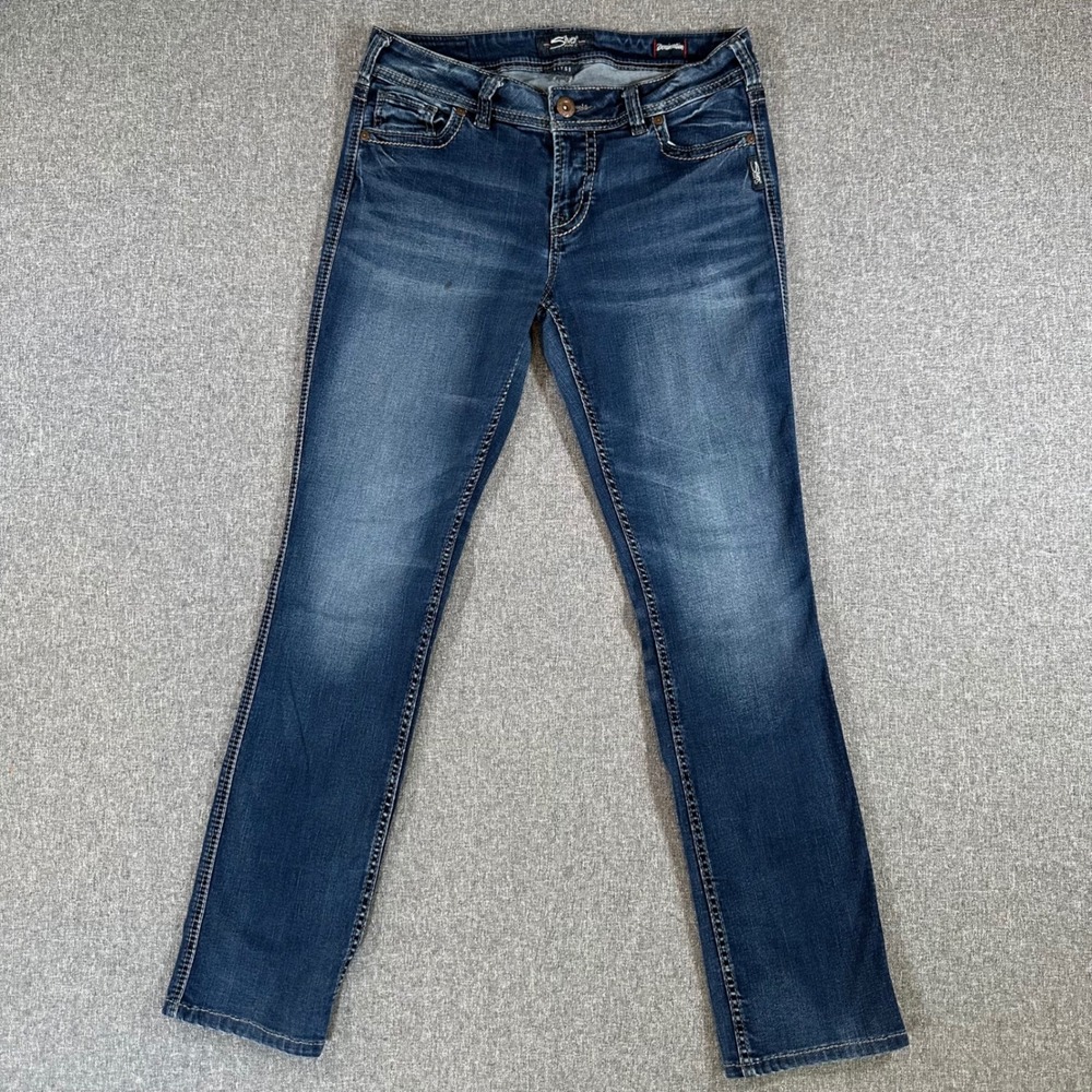 Silver Jeans Co. Jeans Womens 29 Elyse Mid Straight Blue Embroidered Stretch